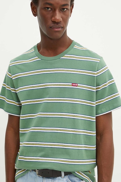 Levi's tricou din bumbac barbati, culoarea verde, neted
