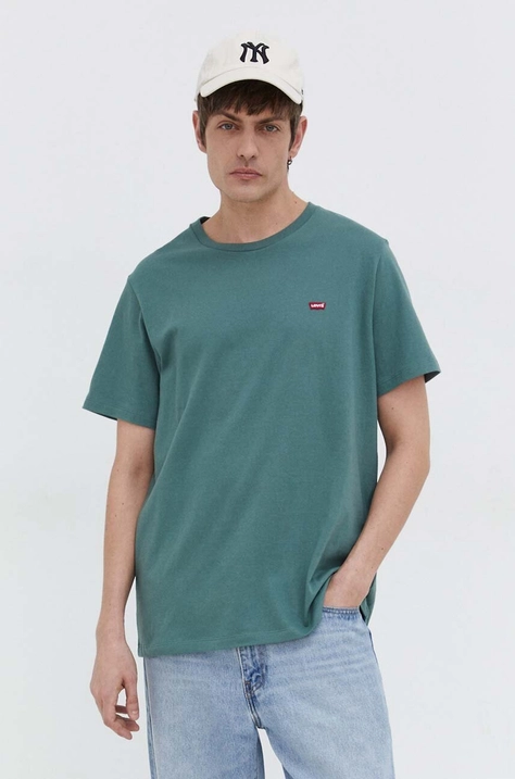 Levi's tricou din bumbac barbati, culoarea verde, neted