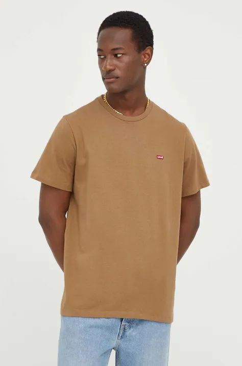 Bombažna kratka majica Levi's moški, rjava barva