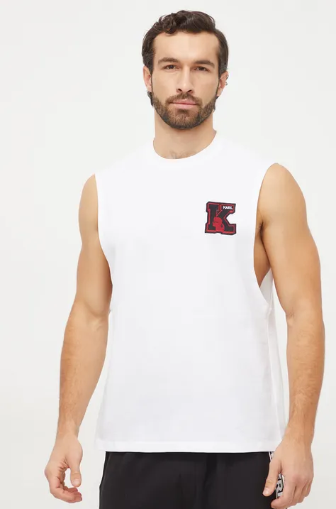 Pamučna majica Karl Lagerfeld za muškarce, boja: bijela