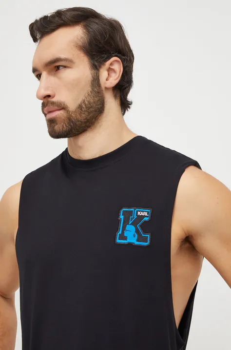 Bombažna kratka majica Karl Lagerfeld moški, črna barva