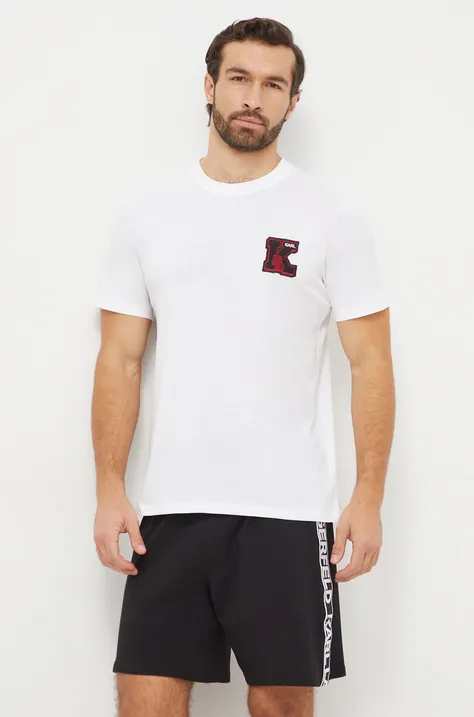 Bavlnené tričko Karl Lagerfeld pánsky, biela farba, s nášivkou
