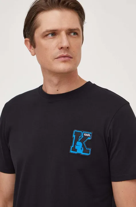 Хлопковая футболка Karl Lagerfeld мужской цвет чёрный с аппликацией