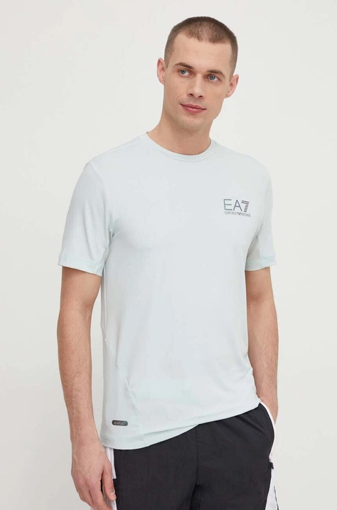 EA7 Emporio Armani tricou barbati, culoarea turcoaz, cu imprimeu