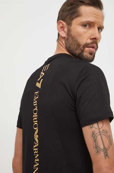 EA7 Emporio Armani t-shirt bawełniany męski kolor czarny gładki