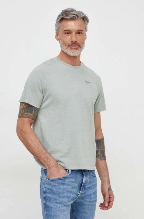 Pepe Jeans tricou din bumbac Jacko barbati, culoarea verde, neted