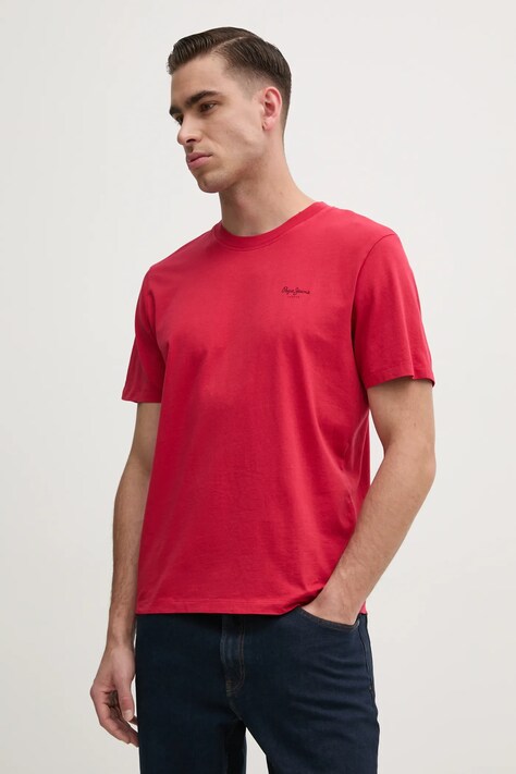 Pepe Jeans tricou din bumbac Jacko barbati, culoarea rosu, neted, PM508664