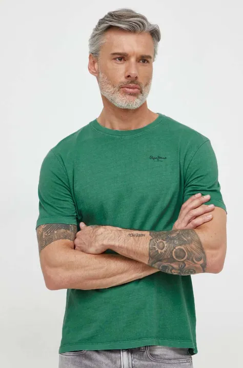 Хлопковая футболка Pepe Jeans Jacko мужская цвет зелёный однотонная