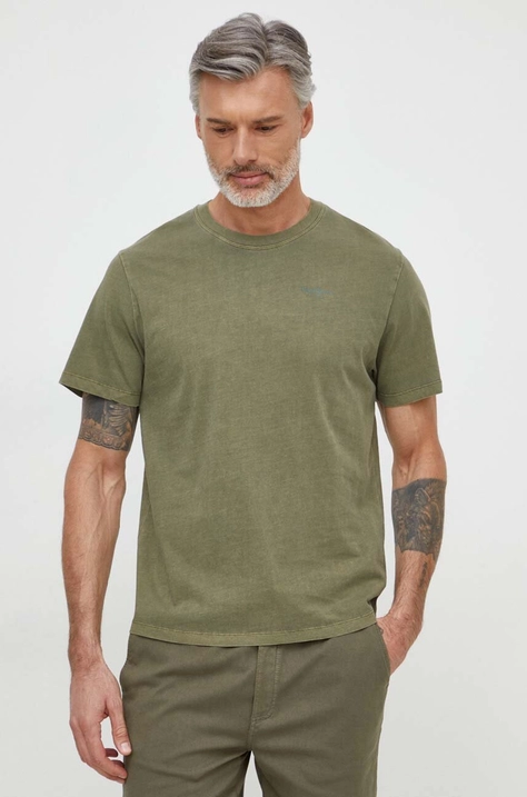 Pepe Jeans tricou din bumbac Jacko barbati, culoarea verde, neted