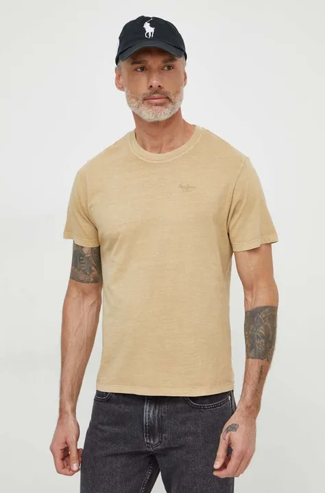 Βαμβακερό μπλουζάκι Pepe Jeans Jacko ανδρικό, χρώμα: μπεζ