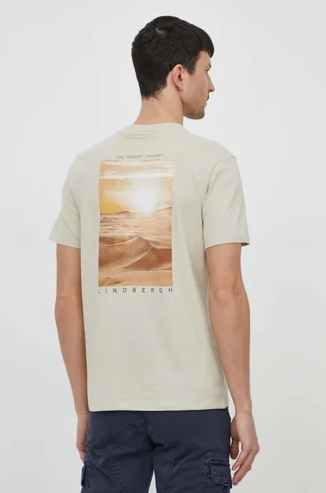 Хлопковая футболка Lindbergh мужской цвет бежевый с принтом