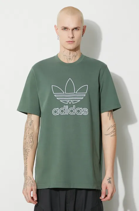 adidas Originals tricou din bumbac Trefoil Tee bărbați, culoarea verde, cu imprimeu, IR7993