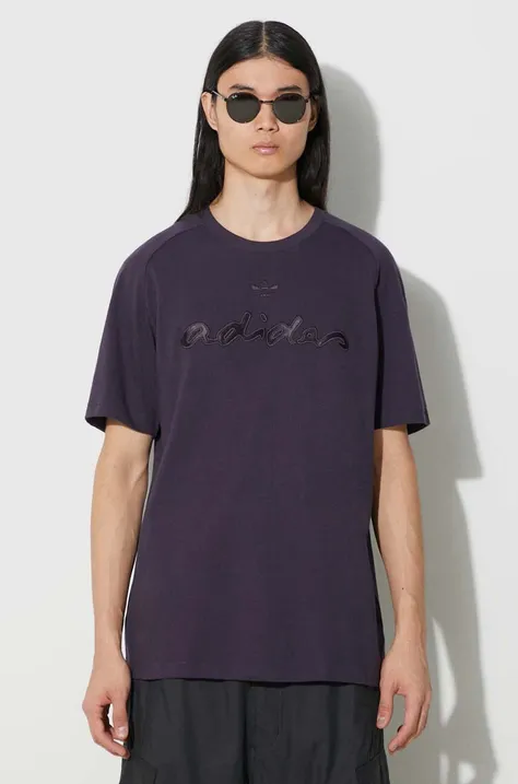 adidas Originals tricou din bumbac Fashion Graphic bărbați, culoarea violet, uni, IT7493