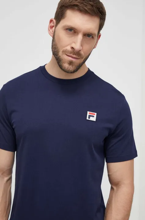 Bombažna kratka majica Fila moški, mornarsko modra barva