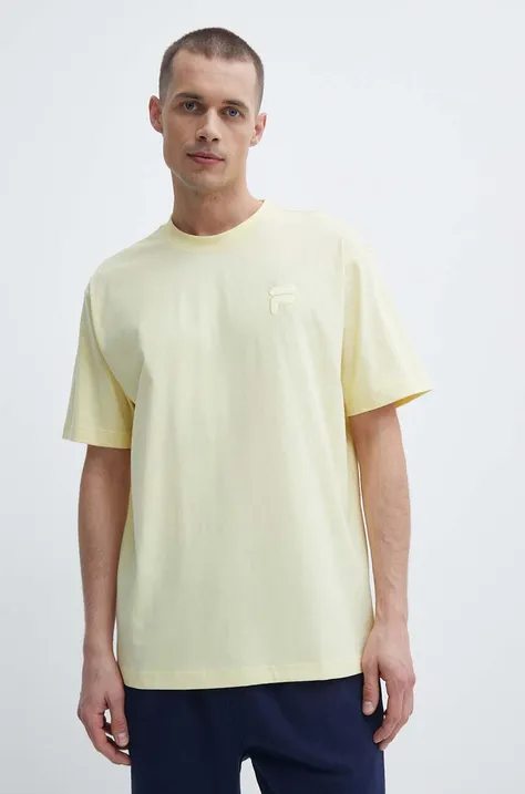 Bombažna kratka majica Fila Loum moška, rumena barva, FAM0676