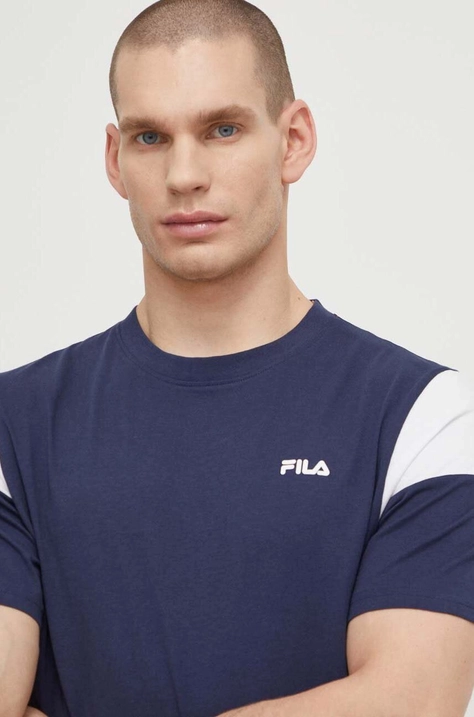 Fila t-shirt bawełniany Tsingoni męski kolor granatowy wzorzysty FAM0629