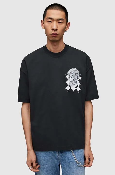 Βαμβακερό μπλουζάκι AllSaints Grid ανδρικό, χρώμα: μαύρο