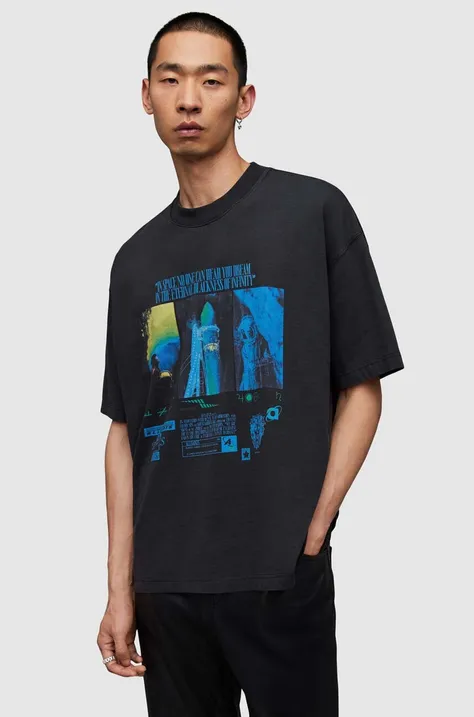 Bavlnené tričko AllSaints Radiance pánske, čierna farba, s potlačou
