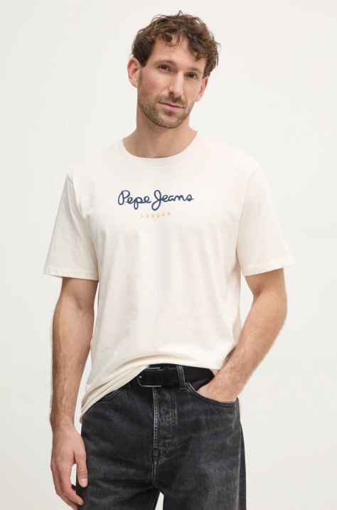 Bombažna kratka majica Pepe Jeans Eggo moška, bež barva, PM508208