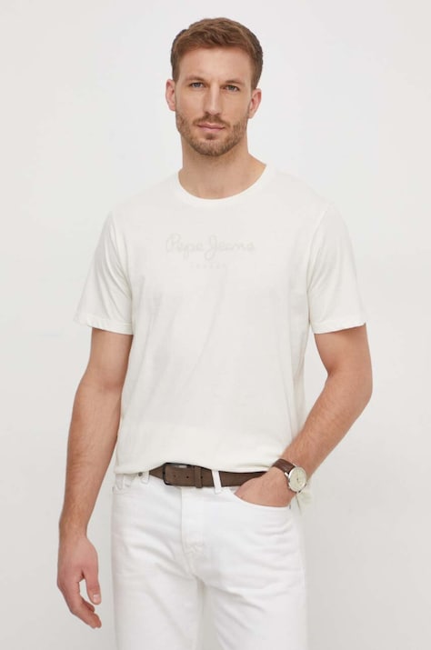 Хлопковая футболка Pepe Jeans Eggo N мужская цвет бежевый с принтом PM508208