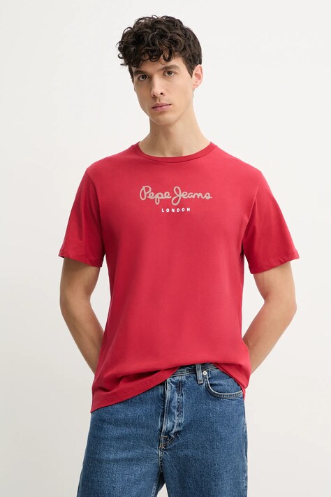 Pepe Jeans tricou din bumbac Eggo barbati, culoarea portocaliu, cu imprimeu, PM508208