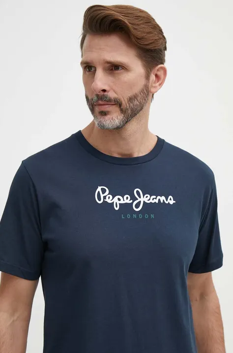 Bombažna kratka majica Pepe Jeans Eggo moška, mornarsko modra barva