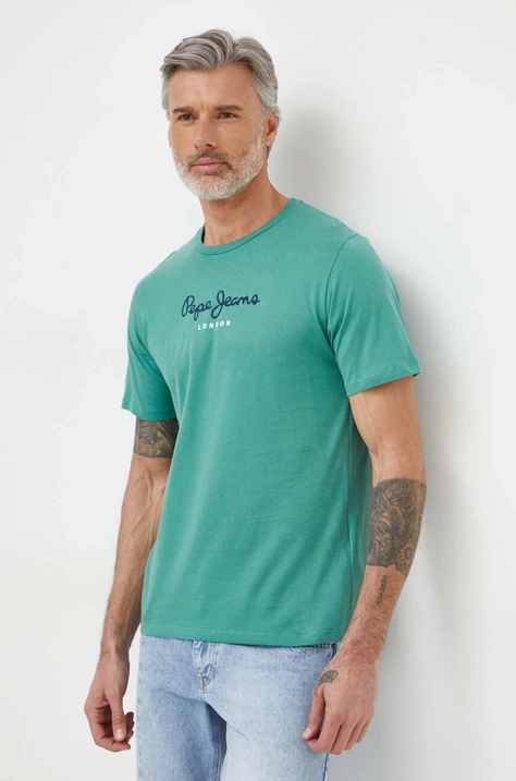 Pepe Jeans tricou din bumbac Eggo barbati, culoarea verde, cu imprimeu