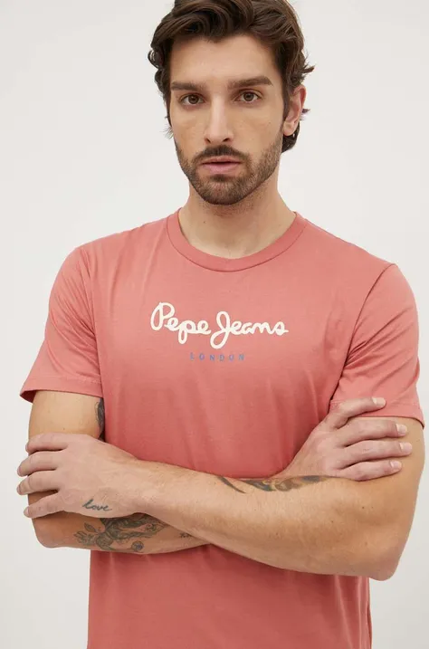 Pepe Jeans tricou din bumbac Eggo barbati, culoarea rosu, cu imprimeu