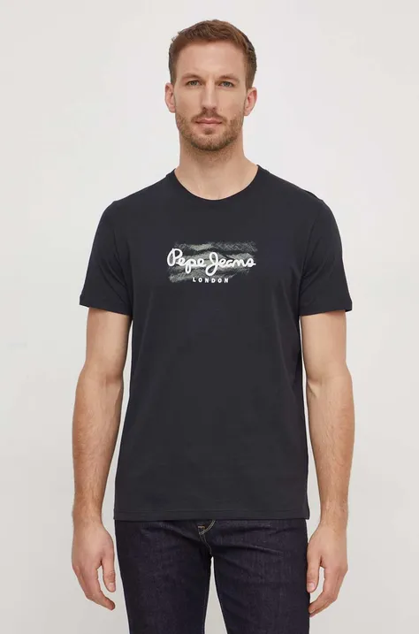 Pamučna majica Pepe Jeans Castle za muškarce, boja: crna, s tiskom