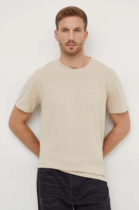 Pepe Jeans t-shirt bawełniany Connor męski kolor beżowy gładki