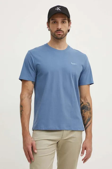Pepe Jeans t-shirt bawełniany Connor męski kolor niebieski gładki