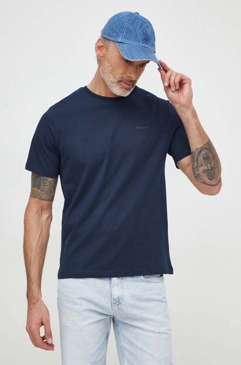 Pepe Jeans tricou din bumbac Connor barbati, culoarea albastru marin, neted