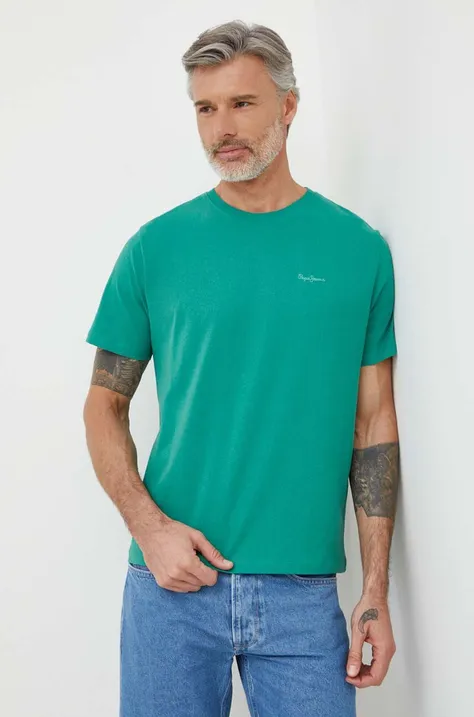 Pamučna majica Pepe Jeans Connor za muškarce, boja: zelena, bez uzorka
