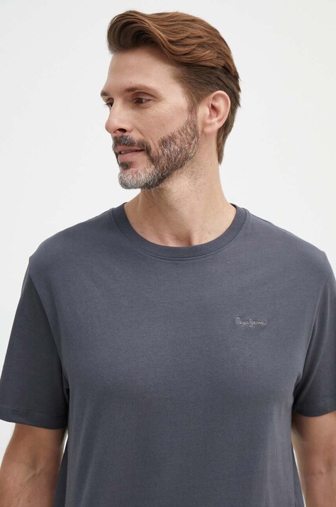 Хлопковая футболка Pepe Jeans Connor мужская цвет серый однотонная PM509206