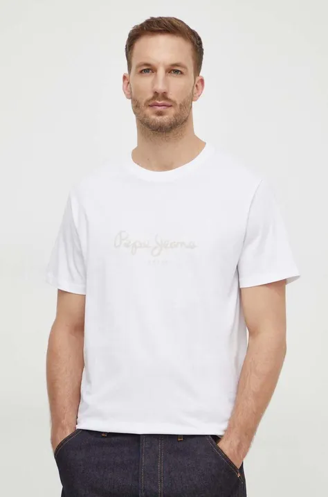 Бавовняна футболка Pepe Jeans Chris чоловіча колір білий з принтом