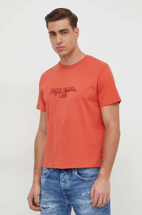 Pamučna majica Pepe Jeans Chris za muškarce, boja: narančasta, s tiskom