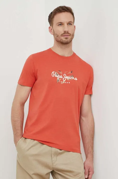 Памучна тениска Pepe Jeans Count в оранжево с принт