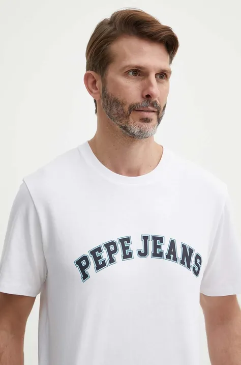 Хлопковая футболка Pepe Jeans мужской цвет бежевый с принтом