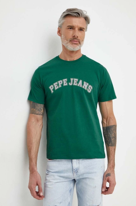 Bavlnené tričko Pepe Jeans CLEMENT pánsky, zelená farba, s potlačou, PM509220