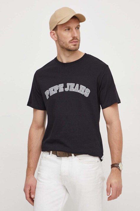Pepe Jeans tricou din bumbac barbati, culoarea negru, cu imprimeu