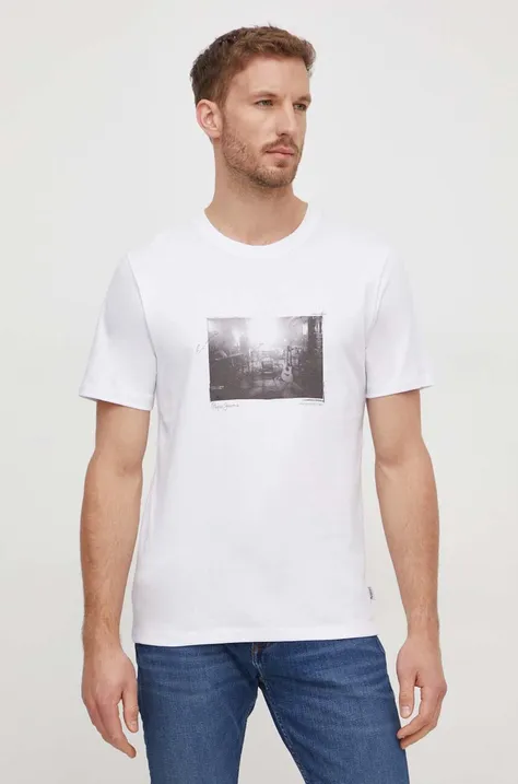 Βαμβακερό μπλουζάκι Pepe Jeans Clark ανδρικό, χρώμα: άσπρο
