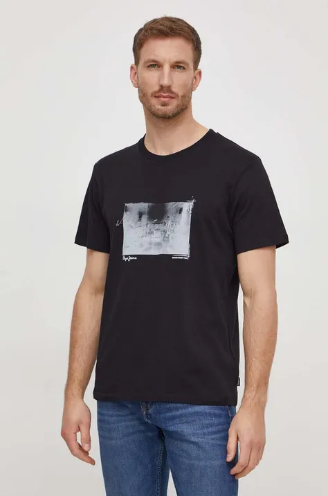 Bavlnené tričko Pepe Jeans Clark pánske, čierna farba, s potlačou, PM509221