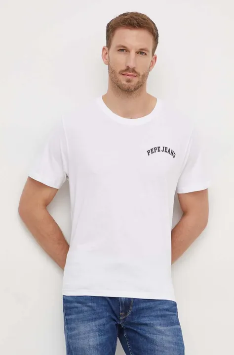 Хлопковая футболка Pepe Jeans Clementine мужская цвет белый с принтом