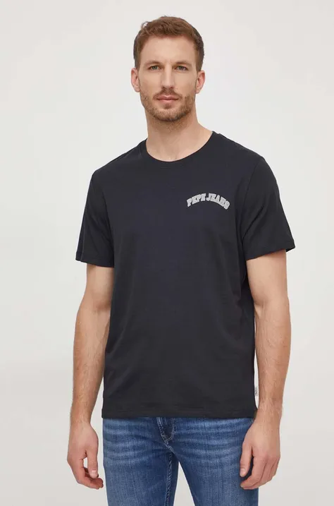 Хлопковая футболка Pepe Jeans Clementine мужская цвет чёрный с принтом