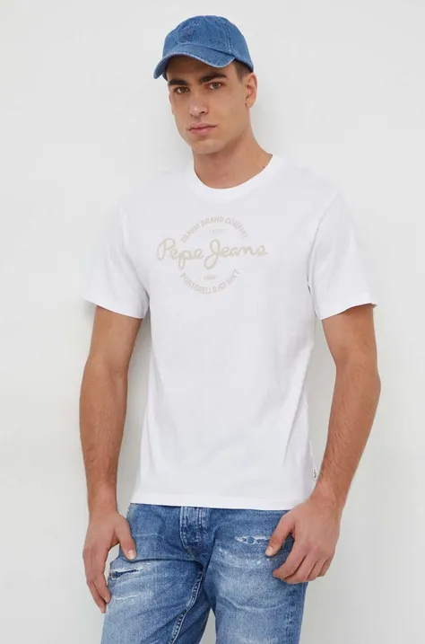 Bavlnené tričko Pepe Jeans Craigton pánske, biela farba, s potlačou