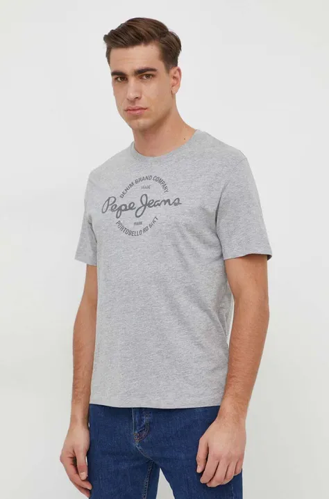 Bavlnené tričko Pepe Jeans Craigton pánske, šedá farba, s potlačou