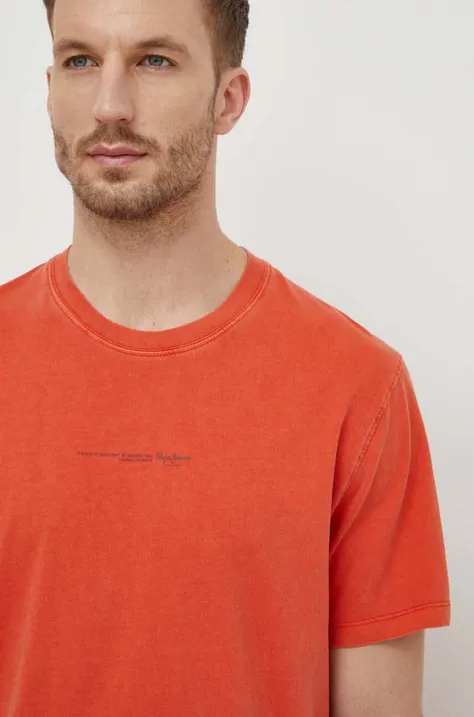 Памучна тениска Pepe Jeans Dave Tee в оранжево с принт