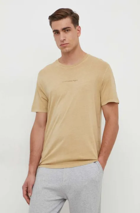 Bavlnené tričko Pepe Jeans Dave Tee pánske, béžová farba, s potlačou, PM509231