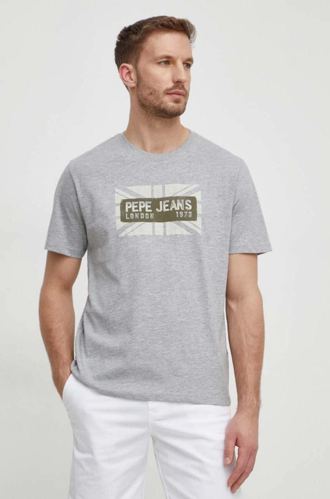 Pepe Jeans tricou din bumbac barbati, culoarea gri, cu imprimeu