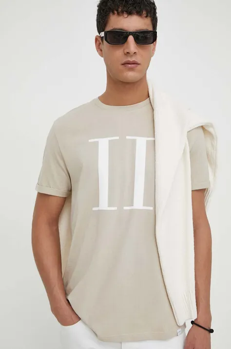 Les Deux t-shirt bawełniany męski kolor beżowy z nadrukiem